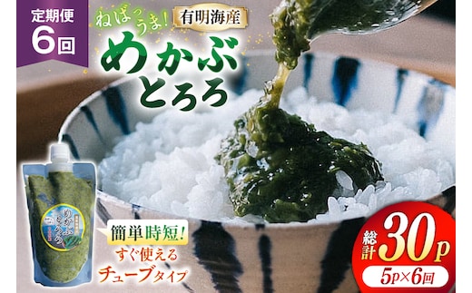 AJ655 めかぶ 有明海産 無添加めかぶとろろ 250g×5パック 定期便 6回 毎月 [ きざみめかぶ とろろ わかめ 海藻 無添加 冷凍 小分け チューブ ご飯のお供 中田水産 長崎県 島原市 ]