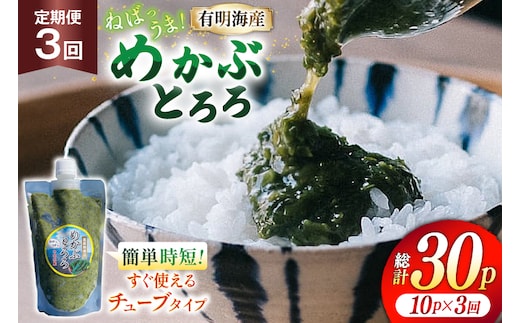 AJ658 めかぶ 有明海産 無添加めかぶとろろ 250g×10パック 定期便 3回 毎月 [ きざみめかぶ とろろ わかめ 海藻 無添加 冷凍 小分け チューブ ご飯のお供 中田水産 長崎県 島原市 ]