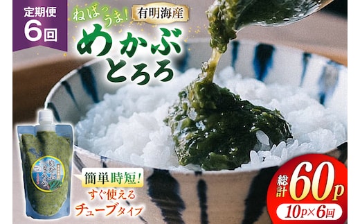 AJ660 めかぶ 有明海産 無添加めかぶとろろ 250g×10パック 定期便 6回 毎月 [ きざみめかぶ とろろ わかめ 海藻 無添加 冷凍 小分け チューブ ご飯のお供 中田水産 長崎県 島原市 ]