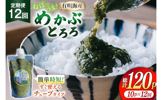 AJ662 めかぶ 有明海産 無添加めかぶとろろ 250g×10パック 定期便 12回 [ きざみめかぶ とろろ わかめ 海藻 無添加 冷凍 小分け チューブ ご飯のお供 中田水産 長崎県 島原市 ]