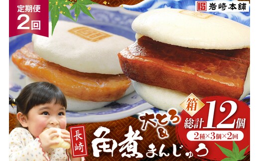 BJ063 岩崎本舗 【2回定期便】長崎自慢セット(長崎角煮まんじゅう 3個・大とろ角煮まんじゅう 3個) (箱) [長崎県 島原市]