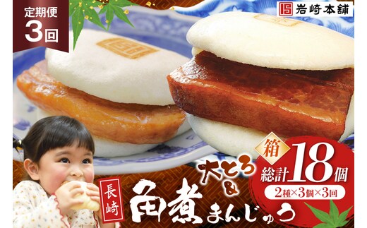 BJ064 岩崎本舗 【3回定期便】長崎自慢セット(長崎角煮まんじゅう 3個・大とろ角煮まんじゅう 3個) (箱) [長崎県 島原市]