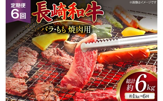 AJ572 【6回定期便】長崎和牛 焼肉セット 計約1kg バラ 霜降り(500g)・もも(500g) [ 肉 牛肉 和牛 高級 おいしい ステーキ肉 まるしん商会 黒牛 長崎県 島原市 ]