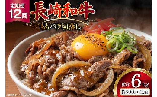 AJ576 【12回定期便】長崎和牛 切り落とし (もも・バラ) 約500g [ 肉 牛肉 和牛 高級 おいしい ステーキ肉 まるしん商会 黒牛 長崎県 島原市 ]