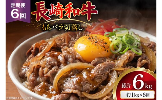 AJ578 【6回定期便】長崎和牛 切り落とし (もも・バラ) 約1kg (500g×2P) [ 肉 牛肉 和牛 高級 おいしい ステーキ肉 まるしん商会 黒牛 長崎県 島原市 ]