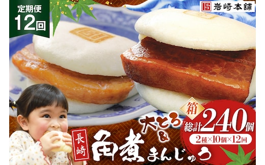 BJ078 岩崎本舗 【12回定期便】長崎角煮まんじゅう 10個入・大とろ角煮まんじゅう 10個入 (箱) [長崎県 島原市]