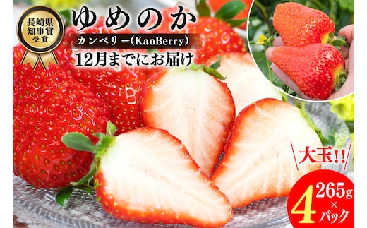 DF107【令和8年11〜12月発送】長崎県知事賞受賞 大玉いちご ゆめのか 3L～5L 265g×4パック [ いちご 苺 イチゴ あまい おいしい 1kg カンベリー KanBerry 菅園芸 長崎県 島原市 ]