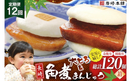 BJ081 岩崎本舗 【12回定期便】長崎角煮まんじゅう 10個入(箱)＜奇数月＞・大とろ角煮まんじゅう 10個入(箱)＜偶数月＞ [長崎県 島原市]