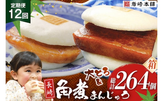BJ085 岩崎本舗 【12回定期便】長崎角煮まんじゅう 12個入・大とろ角煮まんじゅう 10個入 (箱) [長崎県 島原市]