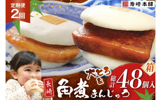 BJ087 岩崎本舗 【2回定期便】長崎角煮まんじゅう 12個入・大とろ角煮まんじゅう 12個入 (箱) [長崎県 島原市]