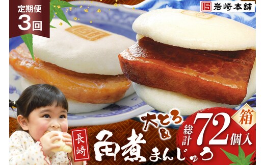 BJ088 岩崎本舗 【3回定期便】長崎角煮まんじゅう 12個入・大とろ角煮まんじゅう 12個入 (箱) [長崎県 島原市]
