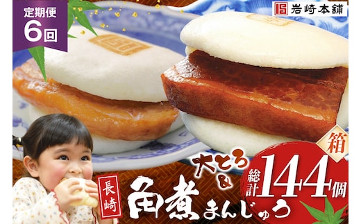 BJ089 岩崎本舗 【6回定期便】長崎角煮まんじゅう 12個入・大とろ角煮まんじゅう12個入 (箱) [長崎県 島原市]