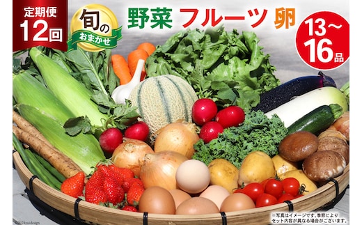 BD038 【12回定期便】 野菜・フルーツ・卵 旬のおまかせセット （野菜･フルーツ13～16種、卵6玉） [ 野菜セット 野菜 フルーツ 果物 たまご 鶏卵 産地直送 厳選 長崎県 島原市 送料無料]