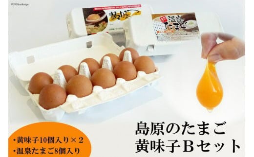 AE137 島原のたまご 黄味子Ｂセット(卵10個入×2パック,温泉たまご8個入×1パック) 【 たまご 卵 赤卵 20個 温泉卵 8個 タレ付き おすすめ オススメ 湧水 長崎県 島原市 送料無料 】