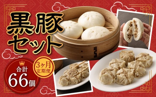 【3ヶ月定期便】 九州産 黒豚セット 2種 22個 ×3回 【FT13】 ぶたまん 焼売 パック 豚肉