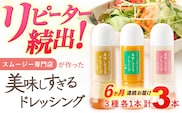 【6回定期便】スムージー専門店が作った「美味しすぎるドレッシング」 3本セット （玉ねぎ・人参・ごぼう 各300ml）【ビタミン・スタンド】[OAK015] / 調味料 肉料理 魚料理 ソース カルパッチョ 南蛮漬け タルタルソース サラダ 主婦