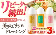 【12回定期便】スムージー専門店が作った「美味しすぎるドレッシング」 3本セット （玉ねぎ・人参・ごぼう 各300ml）【ビタミン・スタンド】[OAK016] / 調味料 肉料理 魚料理 ソース カルパッチョ 南蛮漬け タルタルソース サラダ 主婦