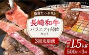 【3回定期便】脂身たっぷり♪ 長崎和牛 バラエティ 部位 セット 毎回500g×3回【川下精肉店】[OAA022] / 国産牛 黒毛和牛 和牛 さーろいん サーロインステーキ肉 ステーキ肉 リブロース ロース肉 高級焼肉 焼肉 すきやき すき焼き 焼肉用