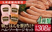 長崎浪漫工房 九州産豚肉使用ハム・ソーセージ詰合せ 計4種 308g  [OCQ005] / ハムセット ハム食べ比べ おつまみ ロースハム ベーコン 熟成ハム ビアシンケン 豚肉 熟成肉 詰め合わせ セット 贈答 ギフト ウインナー ソーセージ