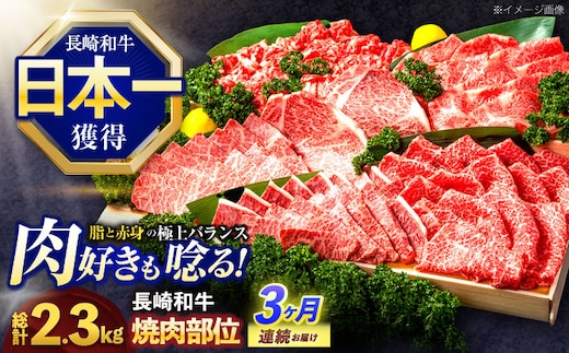 【3回定期便】長崎和牛 焼肉用部位×3回定期便【株式会社 黒牛】[OCE109]
