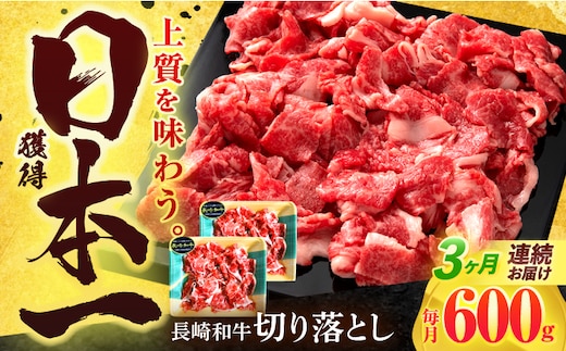 【3回定期便】長崎和牛 切り落とし 600g(300g×2)【有限会社長崎フードサービス】[OCD018] / 牛肉 国産牛 切り落とし きりおとし 牛肉切り落とし 肉じゃが 家庭用 ストック