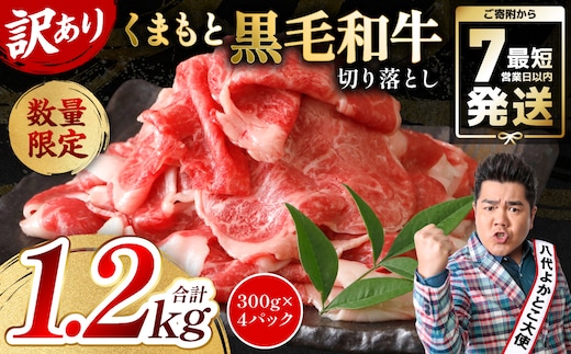 【訳あり】 くまもと黒毛和牛 切り落とし 1.2kg（300g×4）（ 黒毛和牛 牛肉 和牛 ブランド牛 ブランド和牛 訳あり牛肉 ブランド牛肉 牛肉切り落とし ブランド牛切り落とし 小分け 熊本県産 くまもと 国産 人気 毎月数量限定 ）