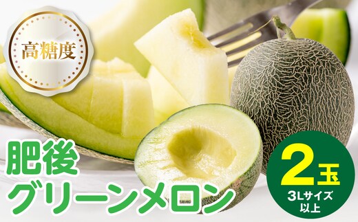 【先行予約】高糖度 2026年 八代産 肥後グリーンメロン 3Lサイズ以上 2玉 化粧箱入 お中元 夏 ギフト メロン めろん フルーツ 期間限定 【2026年5月中旬より順次発送】