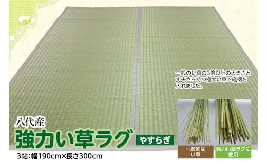 強力い草ラグ【やすらぎ】3帖 幅190cm×長さ300cm 八代市産