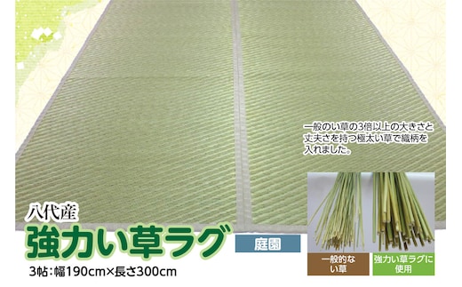 強力い草ラグ【庭園】3帖 幅190cm×長さ300cm 八代市産