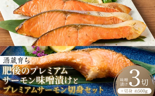 酒蔵育ち 肥後のプレミアムサーモン 味噌漬け 3切×1パック と プレミアムサーモン切身 約500g セット サーモントラウト 銀鮭 味噌漬け 赤酒 切身 切り身 和食 魚 おかず 熊本県 八代市
