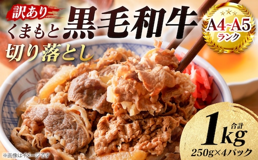 【訳あり】 【A4～A5ランク】 くまもと黒毛和牛 切り落とし 1kg （250g×4パック） 和牛 牛肉 お肉 黒毛和牛 牛肩 バラ 冷凍 炒め物 すき焼き しゃぶしゃぶ おかず 熊本県 八代市