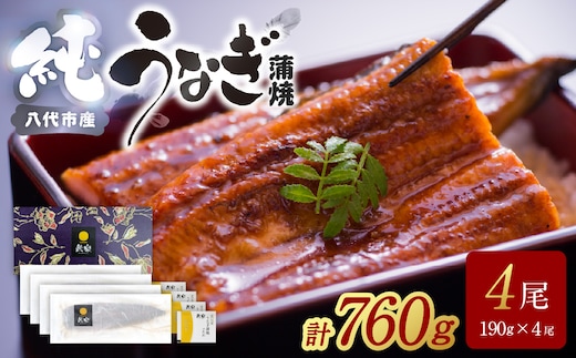 【先行予約】 うなぎ蒲焼4尾セット（190g×4尾）合計760g たれ・山椒付き 鰻 うなぎ ウナギ 国産 冷凍 うな重 蒲焼 丑の日 鰻楽 熊本県 八代市 【2026年10月中旬より順次発送】
