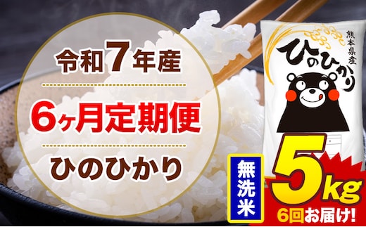 【6ヶ月定期便】令和7年産 無洗米 5kg 米 ひのひかり《お申込み月の翌月から出荷開始》熊本県 菊池市 国産 熊本県産 白米 精米 無洗米 送料無料 ヒノヒカリ こめ お米---300-4257---