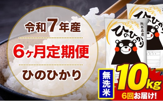 【6ヶ月定期便】令和7年産 無洗米 10kg 米 ひのひかり《お申込み翌月から出荷》熊本県 菊池市 国産 熊本県産 白米 精米 無洗米 送料無料 ヒノヒカリ こめ お米---300-4260---