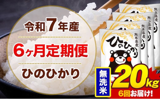 【6ヶ月定期便】令和7年産 無洗米 20kg 米 ひのひかり《お申込み翌月から出荷》熊本県 菊池市 国産 熊本県産 白米 精米 無洗米 送料無料 ヒノヒカリ こめ お米---300-4266---
