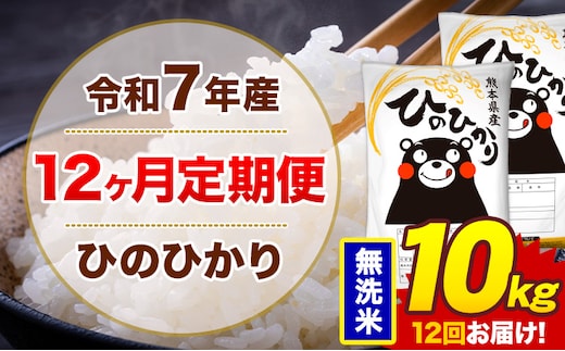【12ヶ月定期便】令和7年産 無洗米 10kg 米 ひのひかり《お申込み翌月から出荷》熊本県 菊池市 国産 熊本県産 白米 精米 無洗米 送料無料 ヒノヒカリ こめ お米---300-4261---