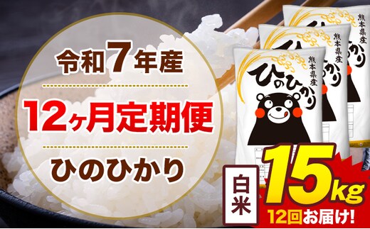 【12ヶ月定期便】令和7年産 白米 15kg 米 ひのひかり《お申込み翌月から出荷》熊本県 菊池市 国産 熊本県産 白米 精米 無洗米 送料無料 ヒノヒカリ こめ お米---300-4252---