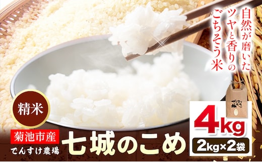 令和7年産 精米 七城のこめ 4kg《30日以内に出荷予定(土日祝除く)》熊本県 菊池市 米 白米 ヒノヒカリ でんすけ農場---309-4001---