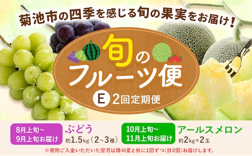 【2回定期便】旬のフルーツ便【養生市場】 定期便 ぶどう詰め合わせ約1.5kg メロン約2kg×2玉 2回発送 《2026年8月上旬-11月中旬頃出荷》 果物 フルーツ 九州産 熊本県産 送料無料---003-1582---