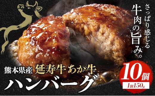 熊本県産 延寿牛 あか牛 ハンバーグ 約150g×10個 合計約1.5kg 株式会社原田畜産《30日以内に出荷予定(土日祝除く)》小分け 個包装 お肉 和牛 ハンバーグ 焼くだけ 熊本県産 九州産 国産 冷凍 送料無料---184-2651---