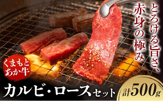 くまもとあか牛 カルビ ロース セット 約500g 有限会社草佳苑《30日以内に出荷予定(土日祝除く)》熊本県 菊池市 肉 牛肉 お肉 和牛 あか牛 焼肉 バーベキュー BBQ 熊本県産 冷凍 送料無料---311-0002---