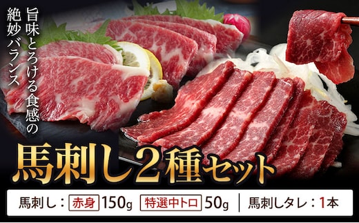 馬刺し2種セット 計200g 赤身 特選中トロ 馬刺しタレ 有限会社草佳苑《30日以内に出荷予定(土日祝除く)》熊本県 菊池市 馬刺し 馬肉 肉 お肉 赤身 特選中トロ 馬刺しタレ---311-0005---