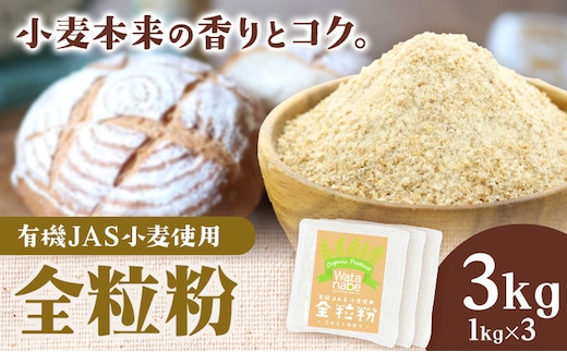 有機JAS小麦使用 全粒粉 合計3kg 1kg×3袋 《30日以内に出荷予定(土日祝除く)》熊本県 菊池市 小麦粉 ミナミノカオリ パンづくり 粉類 国産 九州産 熊本県産 送料無料---171-1918---