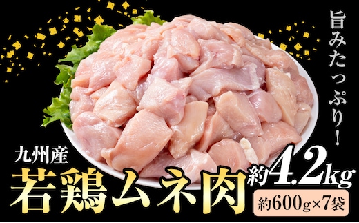 九州産 若鶏ムネ肉 (約600g×7袋) 合計約4.2kg《30日以内に出荷予定(土日祝除く)》---146-1312---