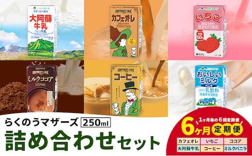 【6ヶ月定期便】常温保存可能 らくのうマザーズ 詰め合わせ セット合同会社たべたせいか《申込月の翌月から出荷開始》熊本県 菊池市 カフェオレ いちご ミルクココア 大阿蘇牛乳 コーヒー おいしいミルクバニラ 乳飲料 乳性飲料 らくのうマザーズ ドリンク---016-2435---