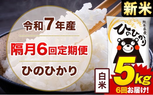 【隔月6回定期便】米 ひのひかり 白米 定期便 5kg《お申込み翌月から出荷》熊本県 菊池市 国産 熊本県産 白米 精米 送料無料 ヒノヒカリ こめ お米---300-4269---