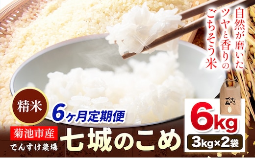 【6ヶ月定期便】令和7年産 精米 七城のこめ 6kg《お申込み翌月から出荷》熊本県 菊池市 米 白米 ヒノヒカリ でんすけ農場---309-4017---