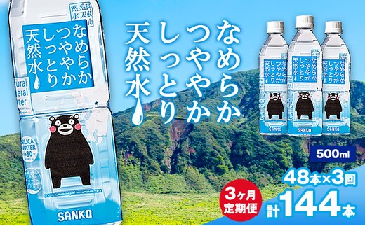 【3ヶ月定期便】なめらかつややかしっとり天然水 500ml 合計48本 24本×2ケース 3回 株式会社サンコー熊本営業所《お申し込みの翌月から出荷》天然水 軟水 鉱水 シリカ水 飲料水 ミネラルウォーター ペットボトル 熊本県 菊池市 送料無料---095-1524---