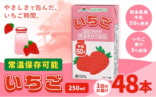 常温保存可能 いちご 【1回】250ml×48本 合同会社たべたせいか《30日以内に出荷予定(土日祝除く)》 いちごミルク いちご果汁 苺 イチゴ 牛乳 乳飲料 ジュース ドリンク 熊本県産 国産 九州 熊本県 菊池市 送料無料---0016-3101---