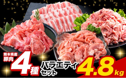 豚肉 ひごの ポーク バラエティ セット 4.8kg 豚肉 しゃぶしゃぶ 切り落とし 豚ロース バラ 豚バラ スライス 以上 真空 お楽しみセット 不揃い 数量限定 簡易包装 冷凍配送 小分け 《2月出荷》 豚肉---300-5037---